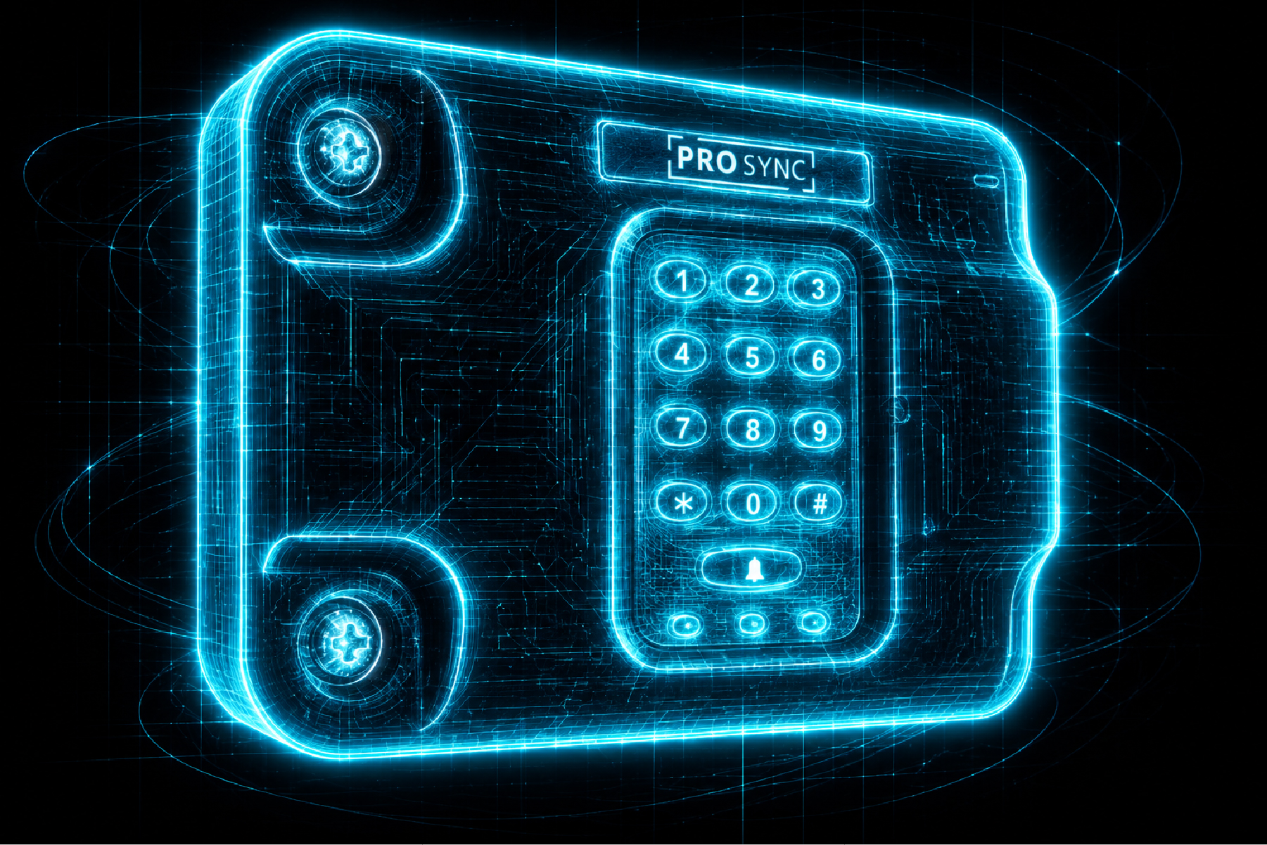 Illustrated blue digital graphic of a ProSync keypad unit